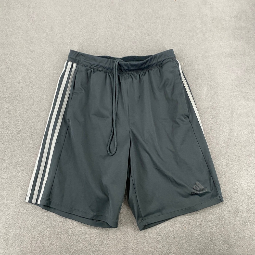 Adidas Mens Climalite Athletic Shorts Gray White Stripe Drawstring Size M